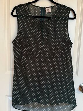CAbi Black Camisole with Pink Polka Dots
